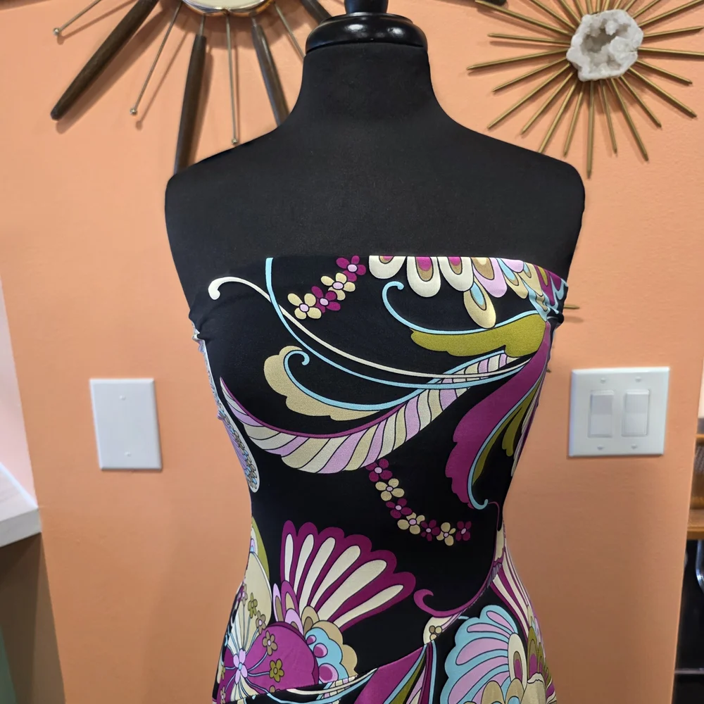 Vintage Strapless Dress with Pink and Purple Floral Design - Picture 12 of 14